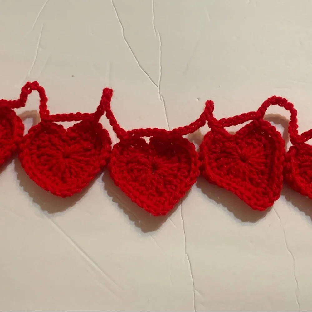 Garland Valentines 10 Red Heart New Handmade Crochet